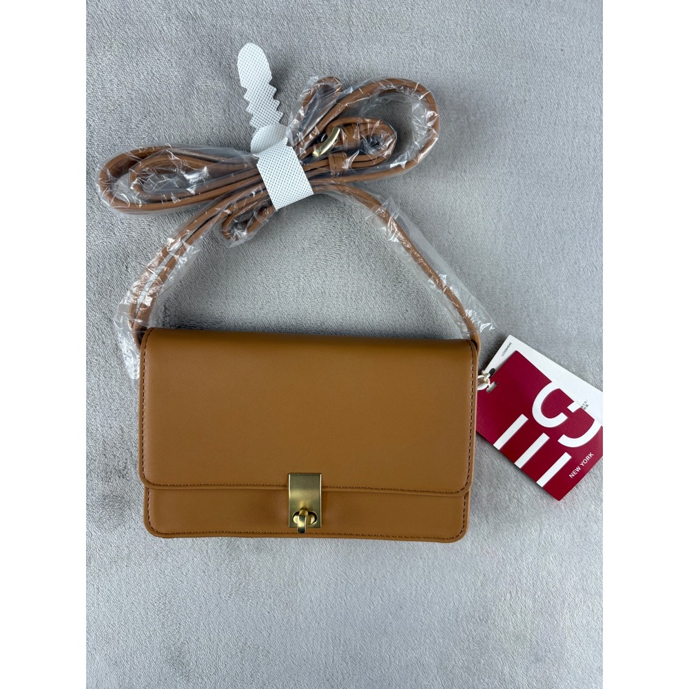 Esprit Women Tan Brown Vegan Leather Crossbody Bag Gold‎ Turn Lock New